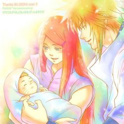 Кушина с новорождённым Наруто и Минато